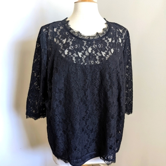 Talbots Tops - 𝅺talbots Black Lace Swing Top with Camisole 14W